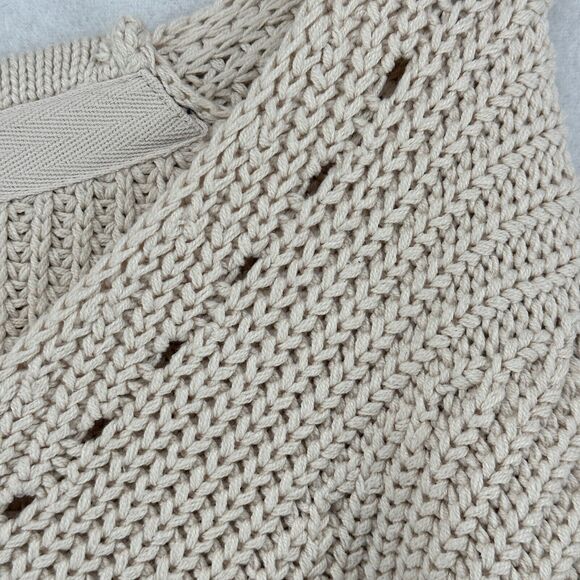FREE PEOPLE Sweater M All Day Long V-Neck Chunky Textured Cotton Blend Beige - Picture 4 of 13